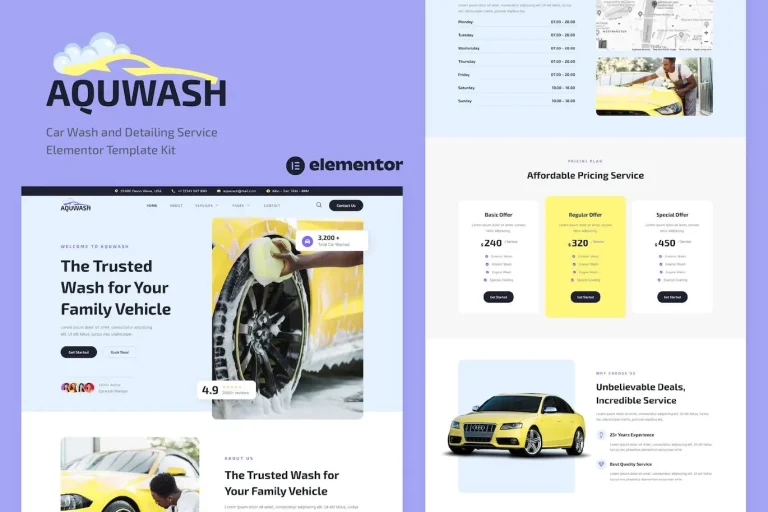 Aquwash – Car Wash and Detailing Service Elementor Template Aquwash – Car Wash and Detailing Service Elementor Template - Imagen 1