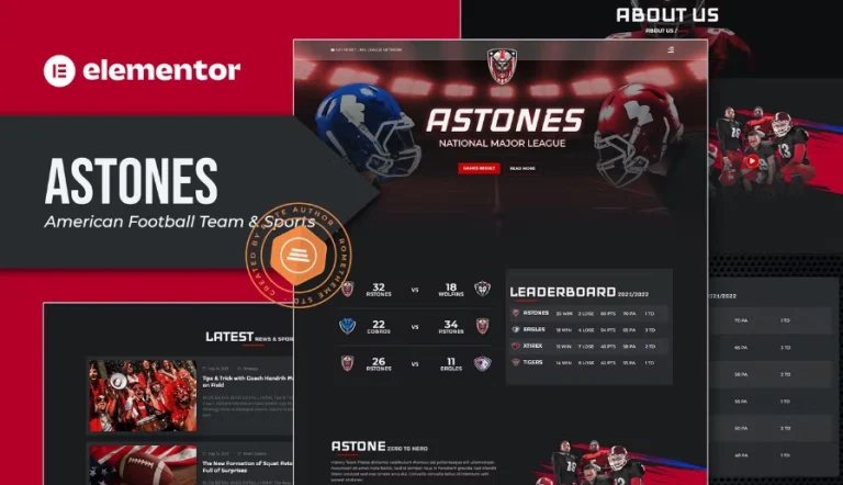 Astones – American Football Team & Sports Elementor Template Astones – American Football Team & Sports Elementor Template - Imagen 1