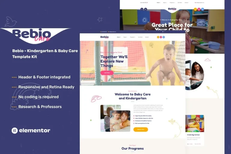 Bebio – Kindergarten & Baby Care Elementor Template Bebio – Kindergarten & Baby Care Elementor Template - Imagen 1