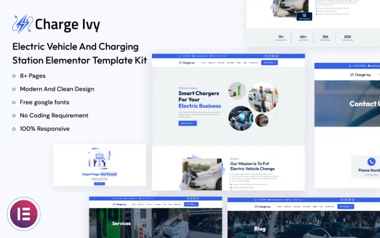 Charge Ivy – Electric Vehicle and Charging Station Elementor Template Kit Charge Ivy – Electric Vehicle and Charging Station Elementor Template Kit - Imagen 1