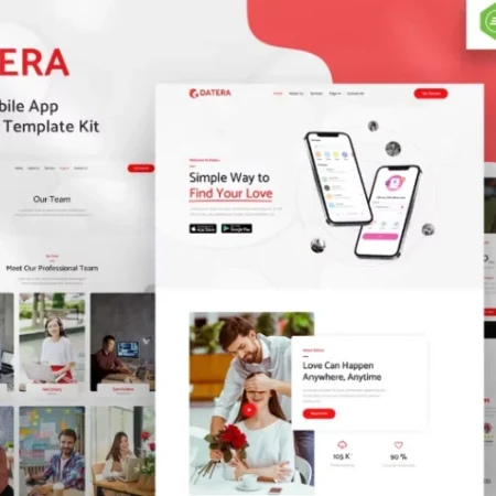 Datera – Online Dating Mobile App Landing Elementor Template