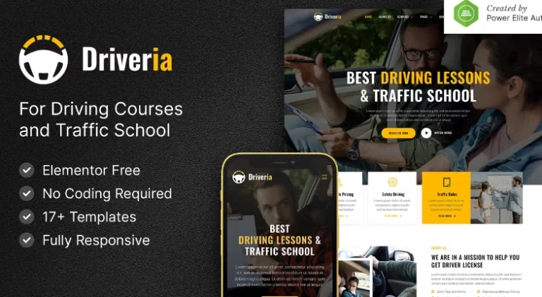 Driveria – Driving Course & Traffic School Elementor Template Driveria – Driving Course & Traffic School Elementor Template - Imagen 1