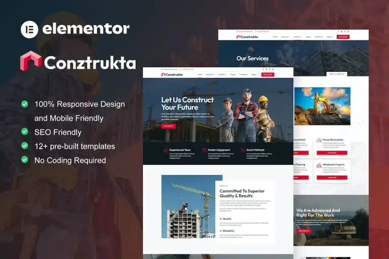 Conztrukta – Construction Service Elementor Template Kit Conztrukta – Construction Service Elementor Template Kit - Imagen 1